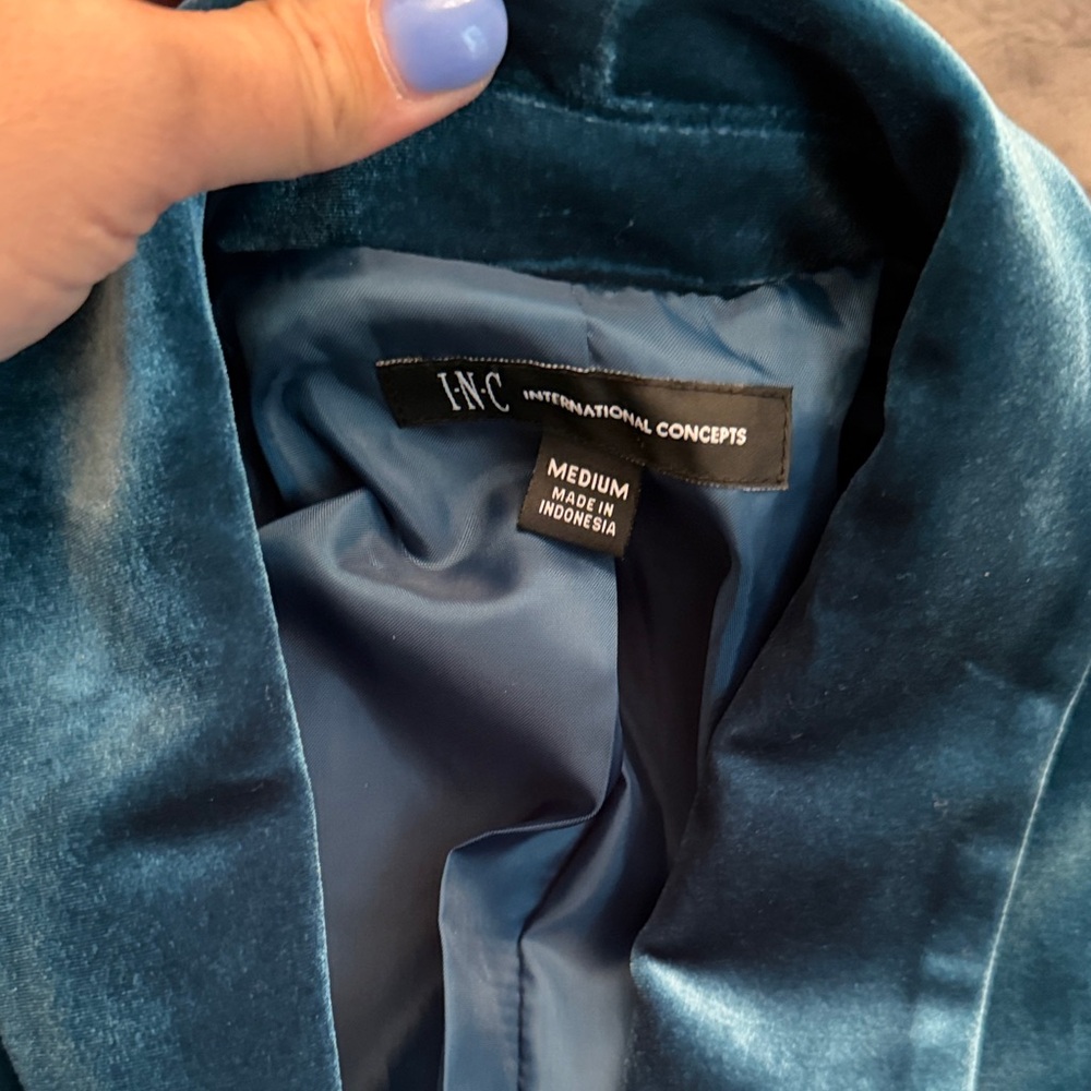 INC International Concepts Teal Velvet Blazer - Picture 2 of 6